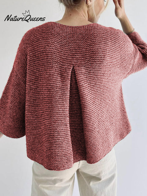 Women's Back Pleated Cotton Round Neck Knitted Top