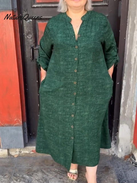 Women's Loose Button-down Shirt Cotton and Linen Dress
