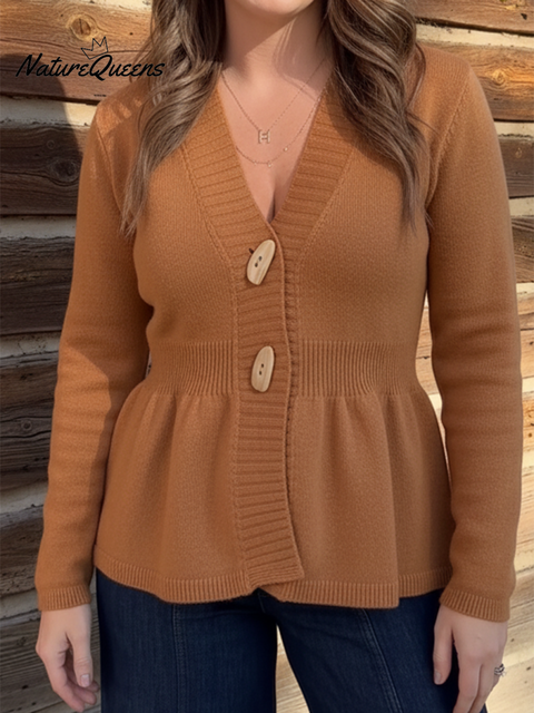 Women's Elegant Horn Button Knitted Cardigan Top
