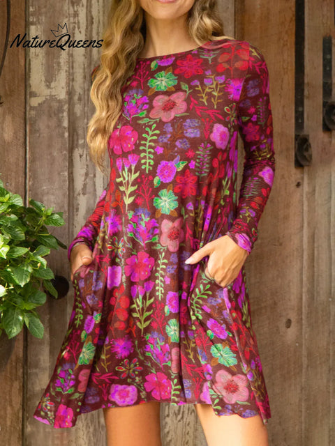 Women's Floral Print Pocket Stretch Mini Dress