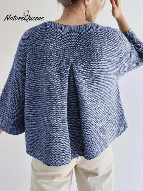 Women's Back Pleated Cotton Round Neck Knitted Top