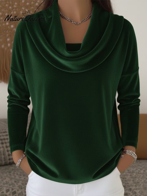 Women's Elegant Draped Collar Velvet Pullover Top
