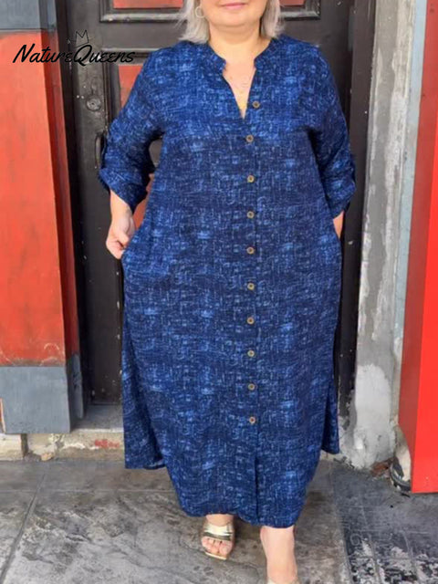 Women's Loose Button-down Shirt Cotton and Linen Dress