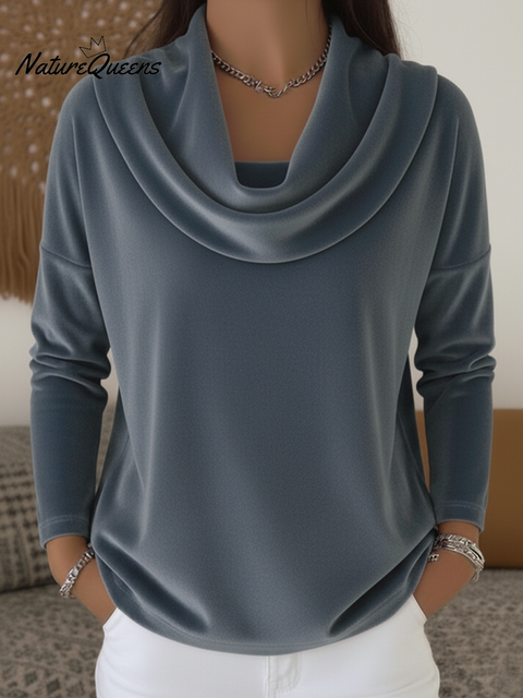 Women's Elegant Draped Collar Velvet Pullover Top