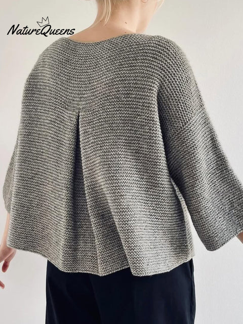 Women's Back Pleated Cotton Round Neck Knitted Top