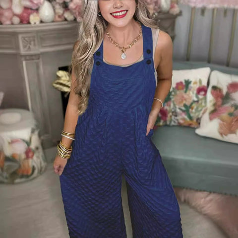 Women's  Solid Color Casual 100% Cotton Wide Leg Jumpsuit