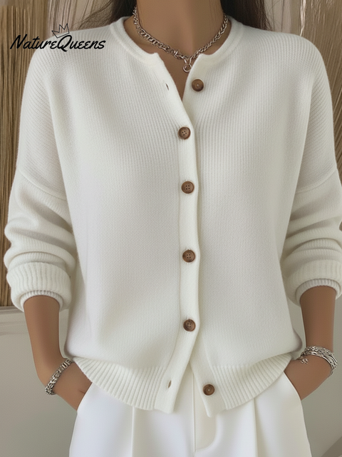 Cozy Crew Neck Solid Color Button Knit Cardigan Sweater
