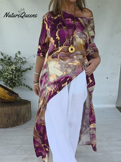 Women's Artistic Color Printed Irregular Hem Top