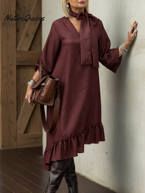 Women's Elegant Ruffle Hem Dress with Belt