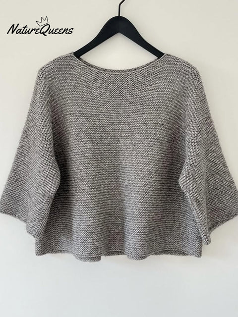 Women's Back Pleated Cotton Round Neck Knitted Top