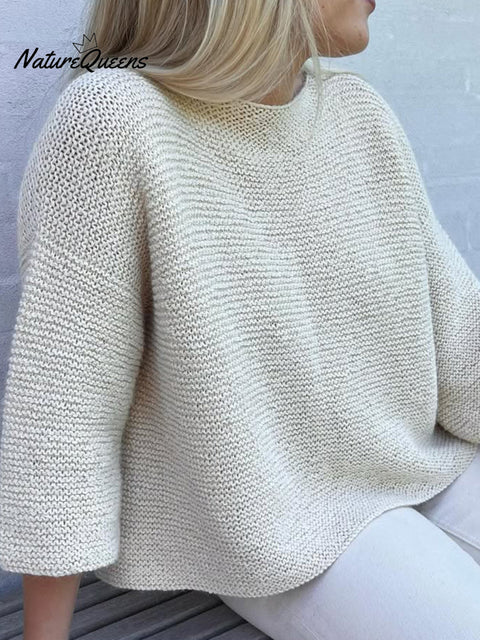 Women's Back Pleated Cotton Round Neck Knitted Top