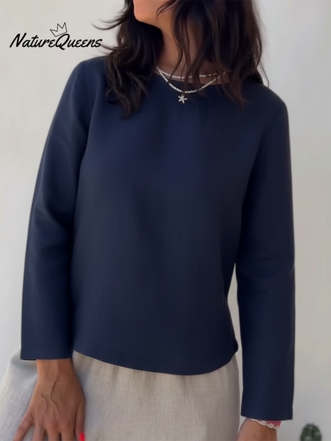 Sophia Back Slit Round Neck Linen Top