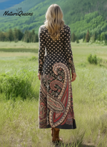 Women's Vintage Cashew Flower Art Print Long-sleeved Dress