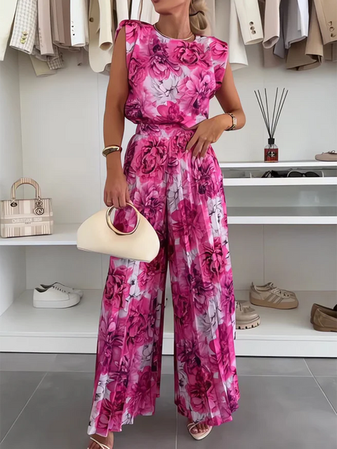Pleated Wide-leg Pants and Top Two-piece Suit