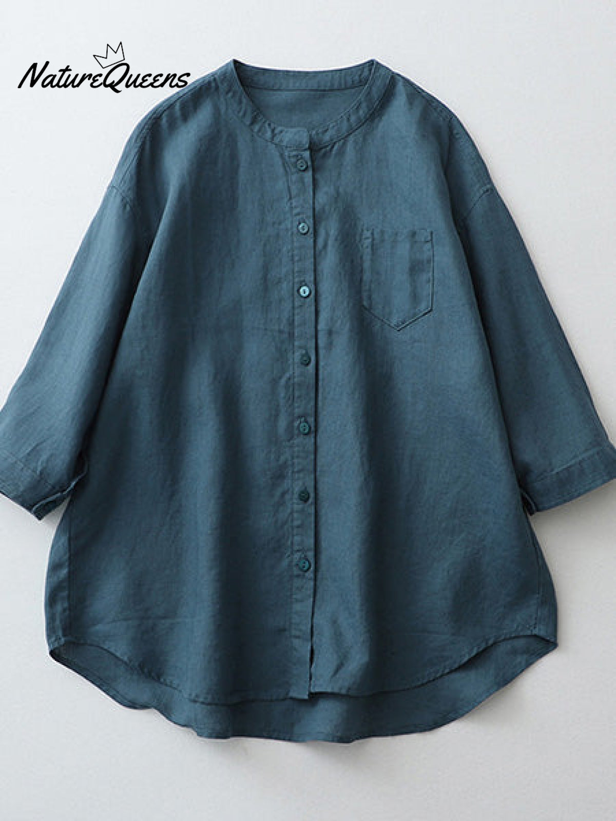 Stand collar 3/4 Sleeve linen shirt