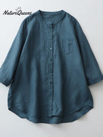 Stand collar 3/4 Sleeve linen shirt