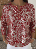 Vintage Totem Print Henley Neck Sweater Top