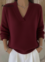Women's Casual Solid Color V-neck Sweater Top