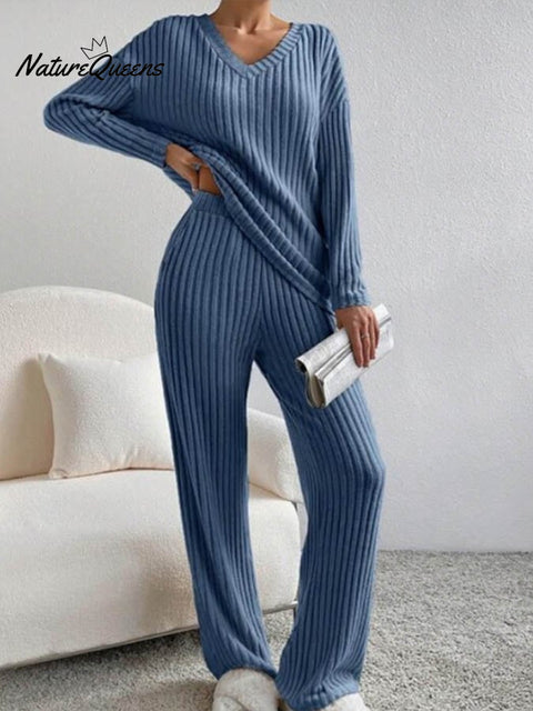 Women'S Casual Round Neck Stitching Contrast Color Sweatshirt Pants Two-Piece Set