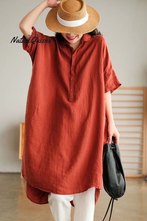 Simple Loose Solid Color Mid Sleeve Lapel Shirt