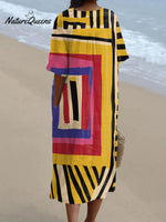 Abstract Painterly V-neck Resort Dress