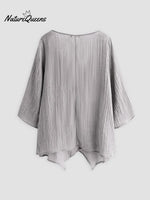 Jfn Cotton & Linen Asymmetric Hem Loose Fit Long Sleeve Shirts Tunic Top
