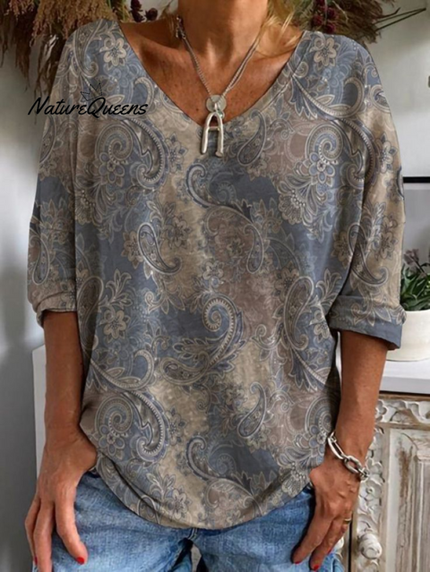 Women's Floral Long Sleeve Tee T-shirt V Neck Printing Casual Spring/Fall Graphic Tee Top