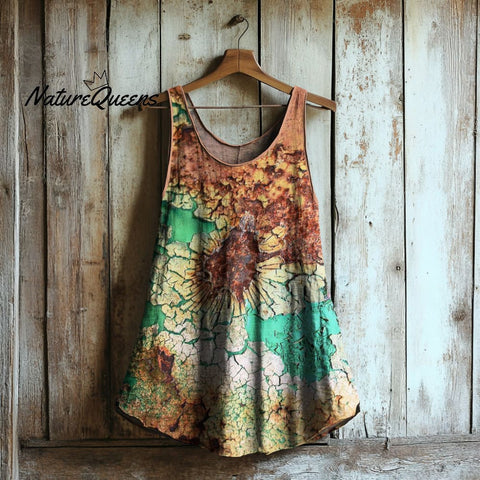 Rust Art Print Linen Blend Tank Top