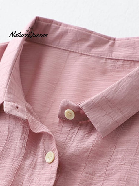Cotton Linen Lapel Solid Color Casual Shirt