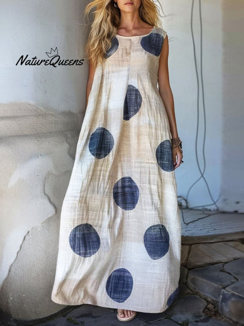 Linen Sleeveless Printed Kaftan Maxi Dress