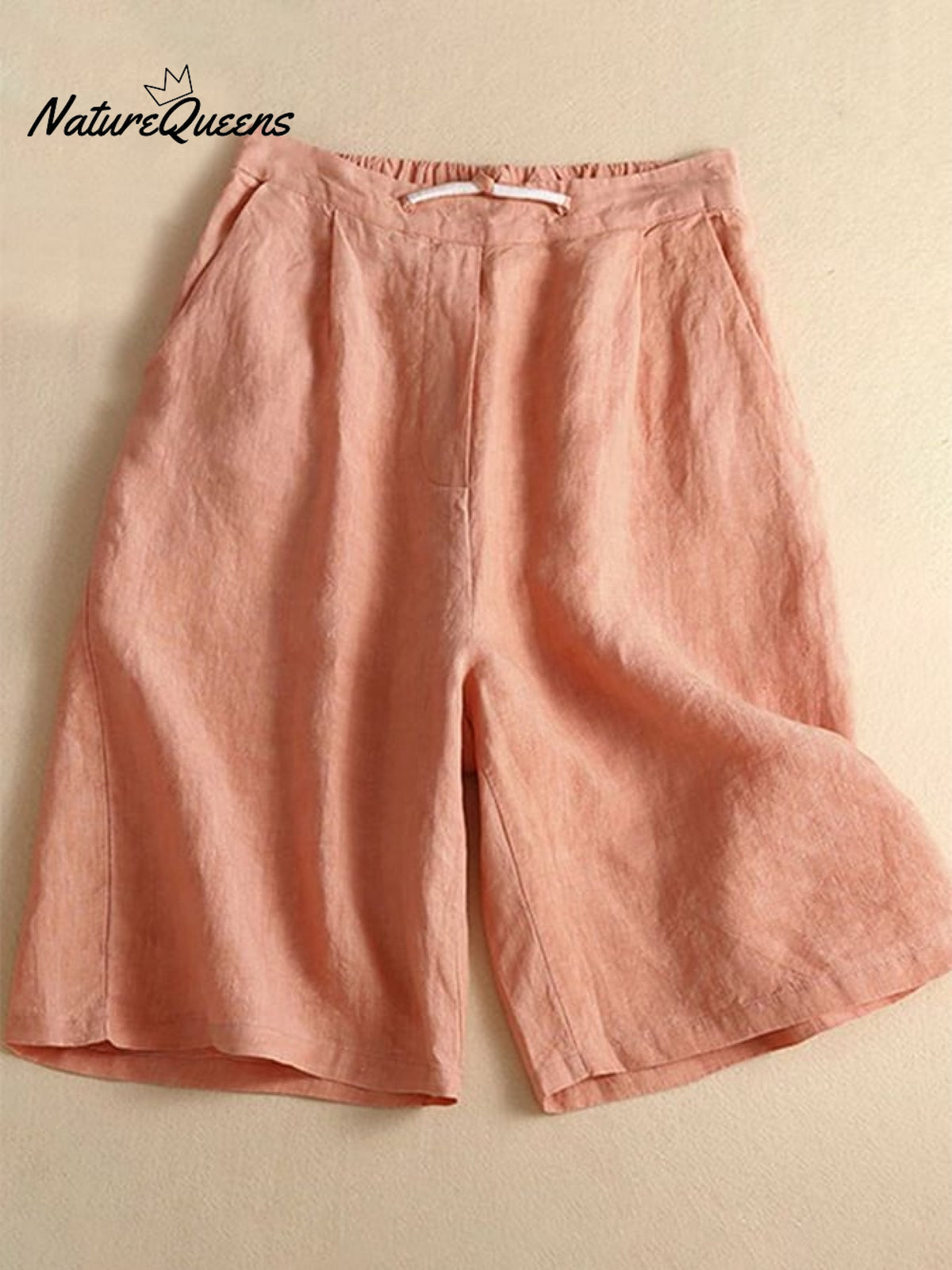 Loose Casual Cotton Linen Wide Leg Capris Pink / S