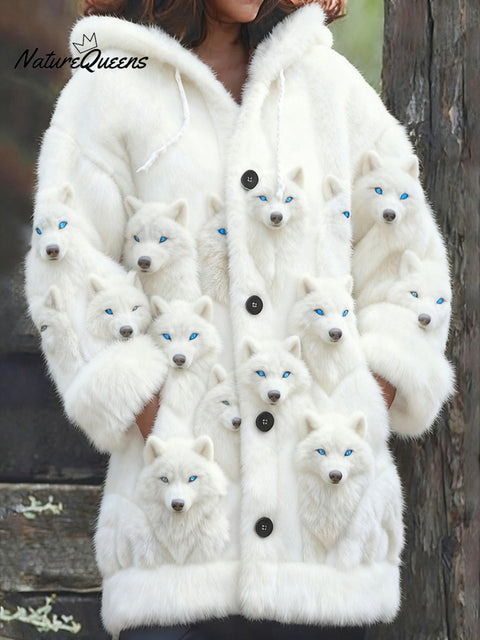 Women's Retro Viking Wolf Pattern Warm Cardigan