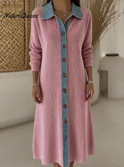 Women'S Casual Contrast Color Stitching Dress