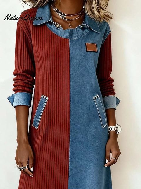 Women'S Casual Contrasting Color Splicing Dress