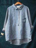Women's Casual Cotton And Linen Striped Long-Sleeved Shirt