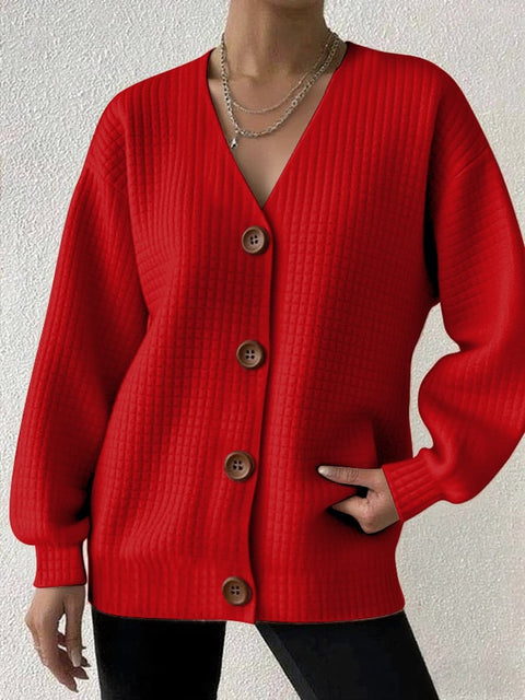 Women's Casual Square Checkered Solid Color Versatile Cardigan