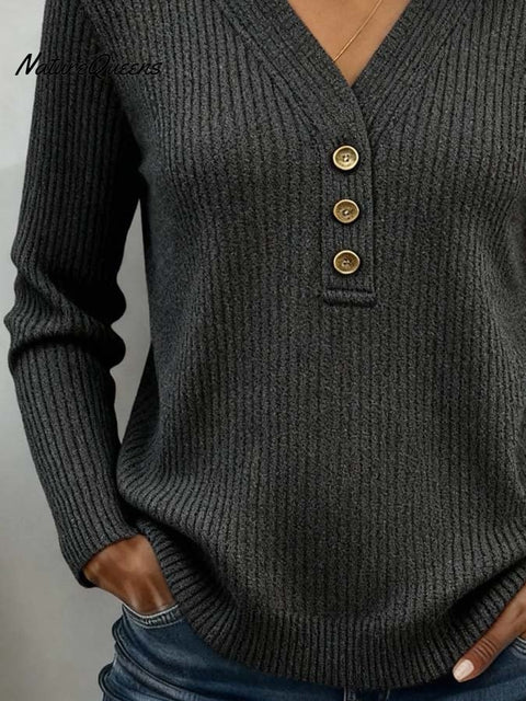 Women'S Casual Solid Color Button-Down Sweater