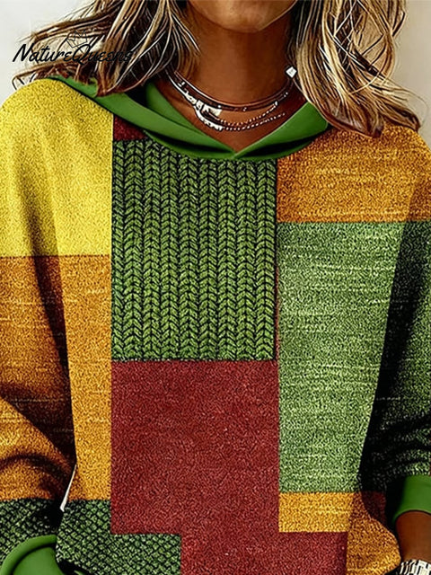 Women's Casual Hooded Color Block Sweatshirt