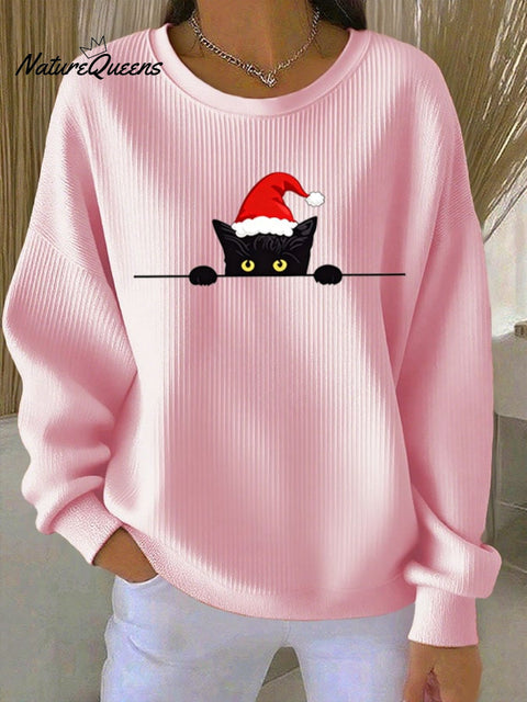 Women's Christmas Cat Print Sweatshirt