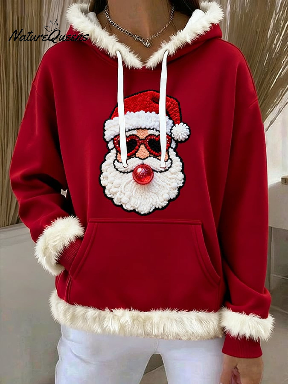 Women's Christmas Santa Print Hooded Sweatshirt