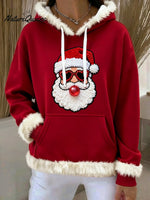 Women's Christmas Santa Print Hooded Sweatshirt