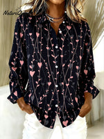 Women'S Casual Lapel Shirt With Heart Print