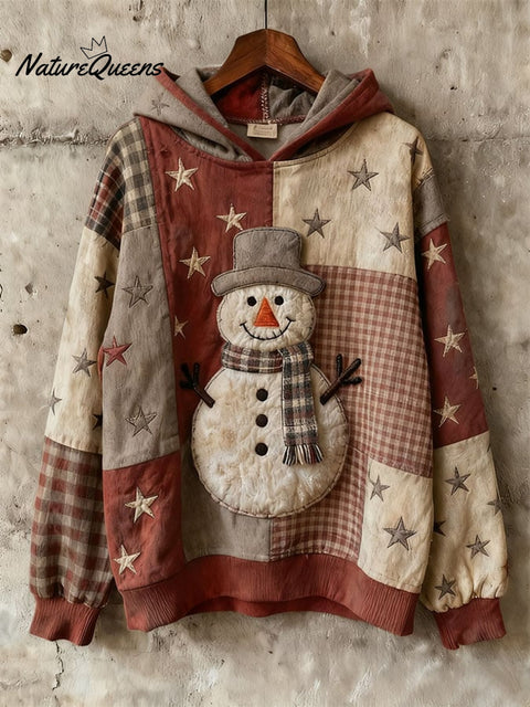 Women's Casual Retro Christmas Print Long Sleeve Hooded Sweatshirt