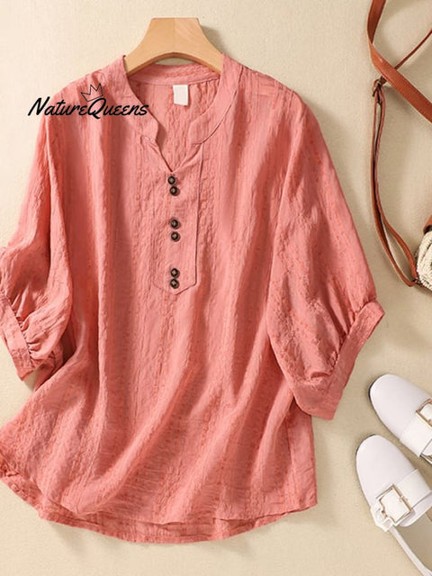 Simple Loose Printed Cotton Linen Shirt