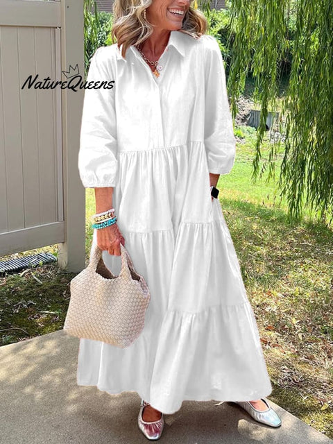 CLEARANCE🔥 Loose Cotton Linen Lapel Dress- Tax Free