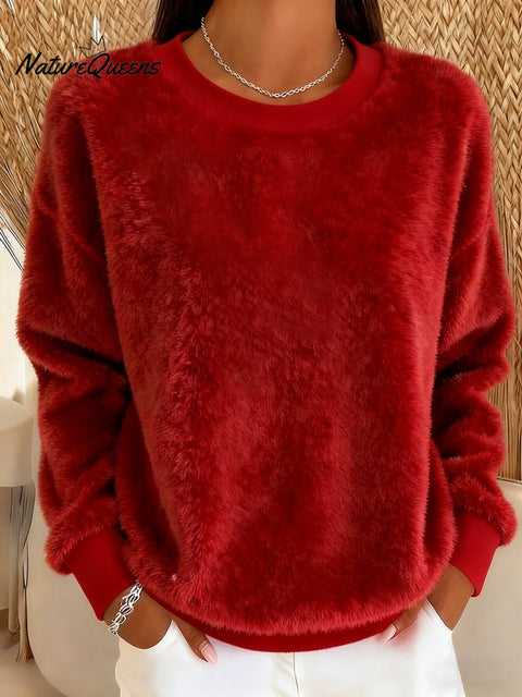Women's Solid Color Round Neck Plush Sweatshirt