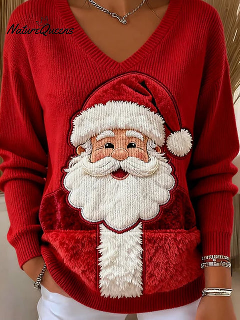 Women's Casual Christmas Print Long Sleeve Knit Top