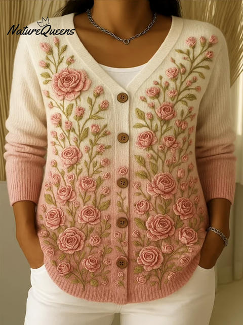 Women Cotton Floral Long Sleeve Comfy Casual Cardigan