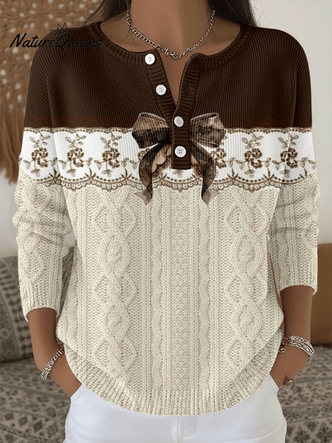 Women's Thanksgiving Knitting Texture Printed Tops