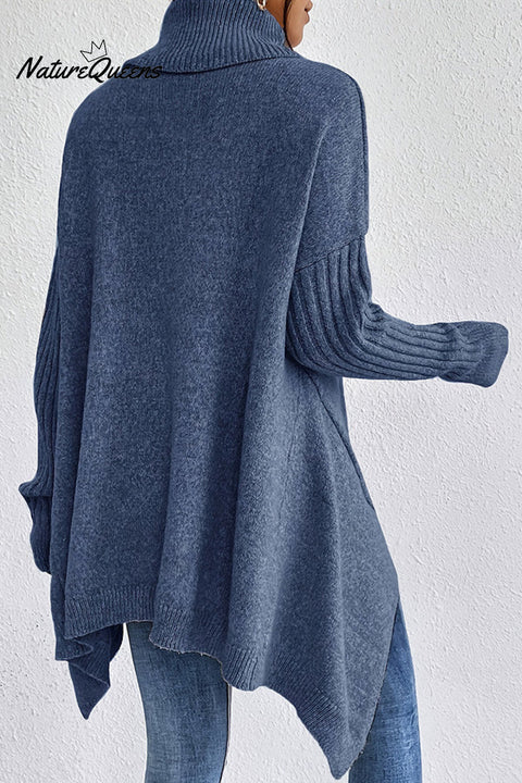 Solid Color High Collar Long Sleeve Loose Knitted Sweater